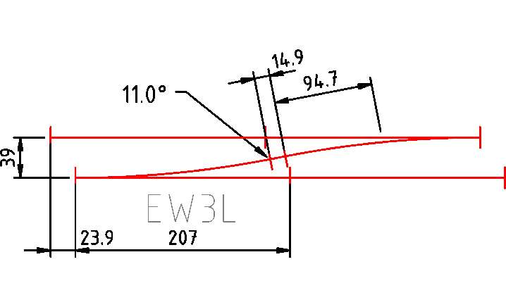 Figure with opposite BW 12º and EW3 turnouts in stations.