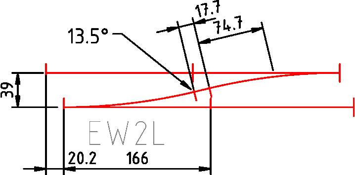 Figure with opposite BW 15º and EW2 turnouts in stations.