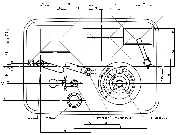 Figure with layout cab control ÖBB BR1020